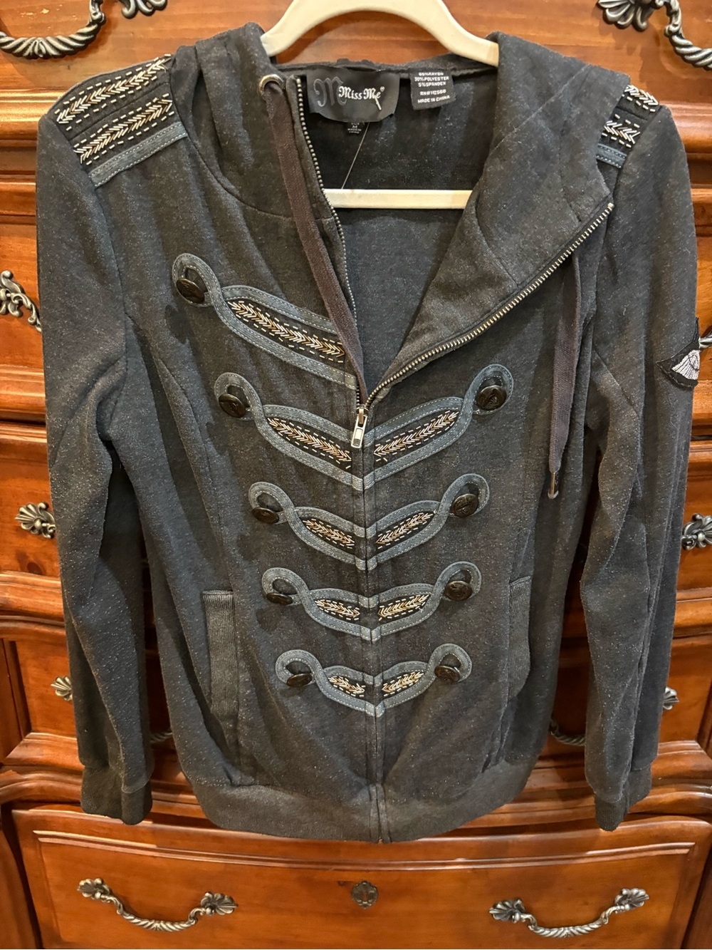 Miss Me Black Embellished Military-Style Zip Hoodie